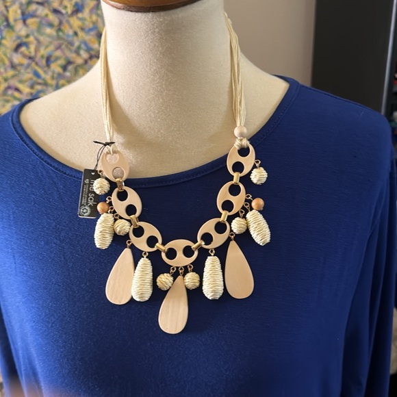 The Sak Cream Colred Wooden Bead and String Slider Necklace. - Picture 3 of 7